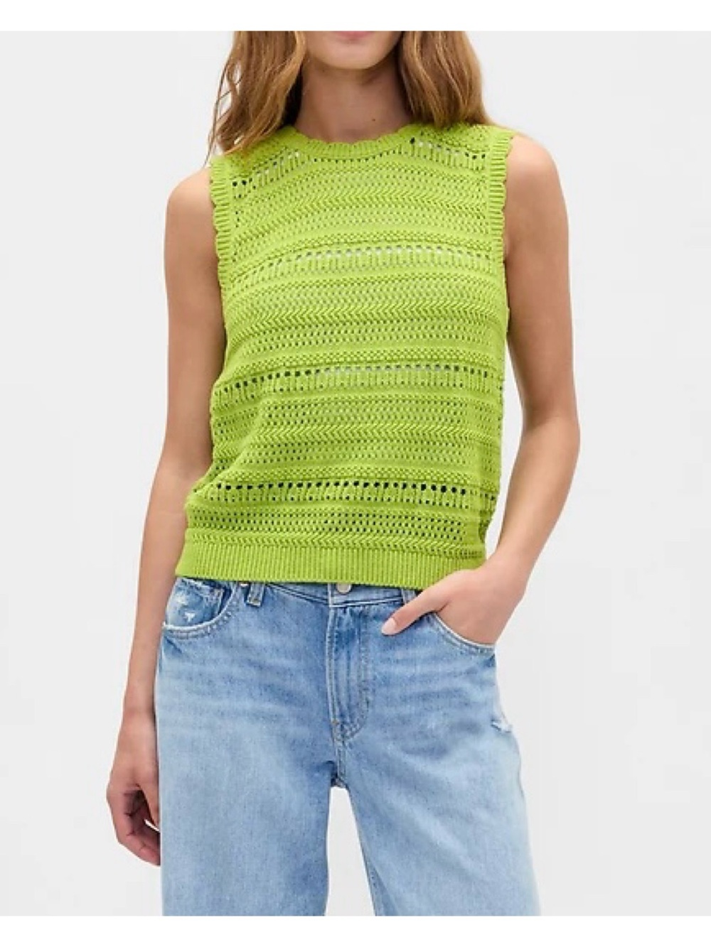 GAP | Sleeveless Mixed-Stitch Sweater Tank in Grenoble green